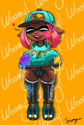 big_breasts bigumbuttis dark-skinned_female dark_skin half-dressed inkling inkling_girl large_breasts nintendo nipple_bulge nipples pink_hair puffy_nipples pussy sex_toy spicypepper splatoon splatoon_2 thick_thighs thighhighs tight_clothing tight_fit vibrator vibrator_in_thighhighs vibrator_under_clothes wet