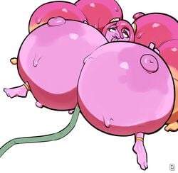 1girls ahe_gao areolae blush breast_expansion breasts expansion female female_only gigantic_breasts goo_girl huge_breasts huge_nipples hyper_breasts inflation large_areolae nipples nude open_mouth pink_skin slime_girl solo spread_legs thehelmetguy tongue tongue_out