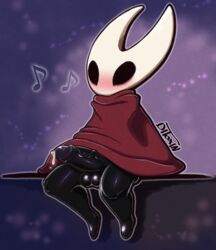 blush cape cloak clothed clothing cum ditoxin genderbend genderswap genderswap_(ftm) hollow_knight hornet_(hollow_knight) insect male male_only monster penis precum red_cape rule_63 sitting solo solo_focus