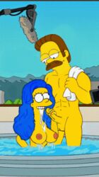 1male animated blue_hair breasts marge_simpson ned_flanders oral pool recording the_simpsons