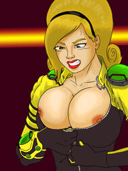 angry big_breasts blonde_hair colored king_of_fighters leather_clothes lien_neville struggle unzipped unzipping