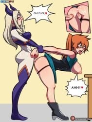 1futa 1girls 27lsd ahegao anus big_breasts blonde_hair boots breasts clothed_sex clothing cum cum_in_pussy cum_on_ass dialogue domino_mask english_text female futa_on_female futanari hero_outfit_(mha) itsuka_kendou kendou_itsuka mask mount_lady my_hero_academia orange_hair penetration penis pussy shounen_jump standing_doggy_style standing_sex takeyama_yuu text yuu_takeyama