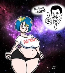 black_shorts chubby earth-chan multicolored_hair neil_degrasse_tyson nessvii