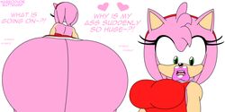 1girls amy_rose ass ass_focus ass_growth big_ass big_breasts big_butt big_lips bimbo bimbofication breasts butt_focus buttrump_(artist) cleavage close-up dialogue dress expansion female female_only green_eyes habbodude hairband headband huge_ass huge_butt hyper_ass hyper_butt lips lipstick looking_back looking_down looking_to_the_side medium_breasts newgrounds pink_fur pink_hair pink_lipstick sonic_(series) sonic_the_hedgehog_(series) thick_ass