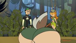 accidental_exposure antlers bent_over booty_shorts bottom_heavy cameltoe deer_tail duncan_(tdi) heather_(tdi) imminent_rape innie_pussy izzy_(tdi) panties_aside pussy pussy_slip screenshot_edit silverfox12 total_drama_island