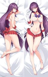 barefoot bishoujo_senshi_sailor_moon breasts clothing dakimakura feet female gloves highres inner_senshi isao long_hair looking_at_viewer nipples panties purple_hair red_sailor_collar rei_hino sailor_collar sailor_mars sailor_senshi see-through skirt small_breasts underwear very_long_hair white_gloves