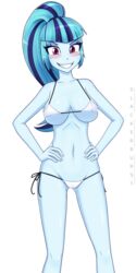 1girls big_breasts blue_hair blue_skin bra breasts equestria_girls female hasbro humanized my_little_pony navel panties purple_eyes slackerburst smiling smiling_at_viewer sonata_dusk tagme