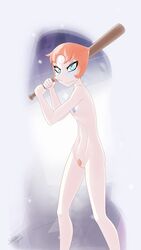 baseball_bat blue_eyes blue_nipples female female_only pearl_(steven_universe) pussy_hair slackerburst small_breasts steven_universe