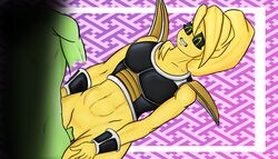 1boy 1girls belly_button blush breasts deity dragon_ball dragon_ball_xenoverse erect_nipples female female_majin flaccid foreskin green_skin humanoid kosa majin male masturbation monster_girl nipples open_mouth penis ponytail potara_earrings silver_hair spread_legs stomach sweat tail taino testicles tied_hair vaginal_insertion vaginal_penetration yellow_eyes yellow_hair yellow_skin