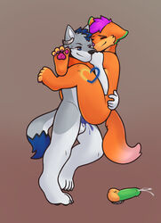 absurd_res anthro ass balls bodily_fluids canid canine colored_cum commission_art cum cum_in_ass cum_inside duo fur genital_fluids genitals heart hi_res hug humanoid_genitalia humanoid_penis lifted male male/male mammal pawpads paws penis penis_focus penis_in_ass piercing pose romantic_ambiance romantic_couple romantic_sex snaftfc unusual_cum