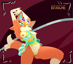 alternate_body_type alternate_breast_size animal_crossing anthro audie_(animal_crossing) bigbrioche breasts canid canine canis clothing eyewear female fur genitals mammal navel nintendo nipple_slip orange_body orange_fur pussy simple_background solo sundress sunglasses video_games wardrobe_malfunction wolf