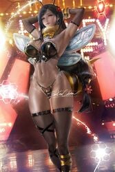 1girls bee bee_costume bee_girl big_breasts black_hair brown_hair cleavage female female_only final_fantasy final_fantasy_vii final_fantasy_vii_remake honeybee_inn_uniform large_hips long_hair panties sakimichan small_panties solo solo_female solo_focus square_enix stockings thick_thighs tifa_lockhart toned toned_female wide_hips