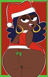 1girls ass ass_cleavage big_ass blue_hair bubble_ass bubble_butt butt_crack christmas christmas_outfit codykins123 dark-skinned_female dark_skin dat_ass earring female female_only large_ass linda_moog looking_at_viewer milf mistletoe rear_view science! seductive seductive_look solo solo_female syfy thick_ass thick_thighs wide_hips