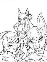 1girls 3girls animal_ears anthro artist_request bagi bagi_the_monster_of_mighty_nature bokko breasts bunny_ears bunny_tail cat chest_tuft crossover feline female fur furry kemono lagomorph mammal original_character rabbit short_hair sketch tail the_amazing_3