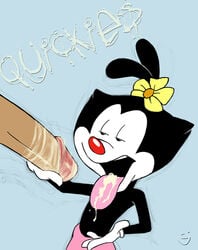 animaniacs black_fur clothing color cum dot_warner female feral flower fur handjob human interspecies lawgick male penis red_nose skirt straight tagme topless white_fur