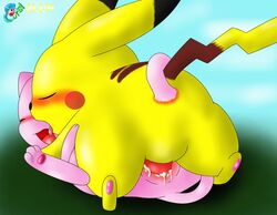 2009 color cum curby female feral fur insertion interspecies male mew nintendo nude open_mouth penis pikachu pokemon pokemon_(species) sex straight tagme vulva