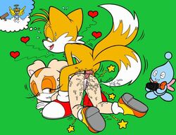 anal anthro ass_up chao_(sonic) cheese_the_chao color cream_the_rabbit epilepticgerbil female fox fur furry interspecies male rabbit sega shoes simple_background sonic_(series) straight tail tails tongue vulva wet_pussy