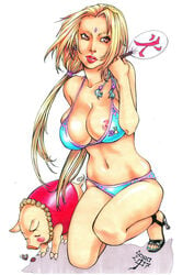 00s 2000s 2007 adult_swim artist_request bikini blonde_hair breasts brown_hair cartoon_network forehead_jewel naruto nipple_slip nipples swimsuit tagme tonton toonami tsunade