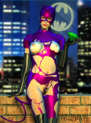 1girls 3d 3d_(artwork) batman_(series) big_breasts breasts catwoman dc dc_comics female female_only gloves jewel long_gloves nipples pubic_hair pussy selina_kyle solo the_pitt torn_clothes uncensored villain villainess