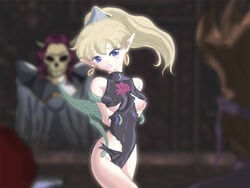 arms_behind_back blonde_hair blue_eyes earrings elf imminent_rape medium_breasts open_mouth petite purim restrained scared secret_of_mana tagme tansoku102cm tentacles tentacles_under_clothes thanatos_(secret_of_mana) torn_clothes underboob