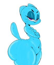 anthro arms_crossed belly blue_fur cleavage fat gigantic_ass milf neom-daddy nicole_watterson nude_female small_breasts tail the_amazing_world_of_gumball white_background wide_hips