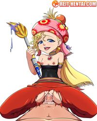 1boy 1girls blonde_hair blue_eyes clothed_sex cum cum_in_pussy cum_inside curly_hair faceless_male female final_fantasy final_fantasy_vi looking_at_viewer reit relm_arrowny saliva torn_clothes vaginal_penetration watermark white_background