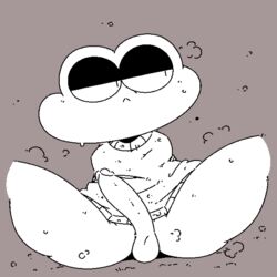 1:1 aliasing amphibian anthro balls black_and_white bodily_fluids bottomless clothed clothing digital_media_(artwork) frog genitals half-closed_eyes hi_res male male_only monochrome narrowed_eyes partially_clothed penis portrait sailewder simple_background solo spot_color sweat sweater thick_thighs three-quarter_portrait toony topwear