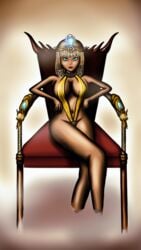 1girls big_breasts blonde_hair blue_eyes choker crossed_legs dominatrix egyptian egyptian_clothes egyptian_headdress female_only firefly_flyhigh isis_(summoners_war) nonude queen summoners_war thick throne