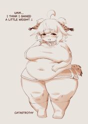 :3 :3d ahoge animal_print bulge cardigan catastrothy fat fox_girl futanari gyaru kemonomimi loose_socks miniskirt pink_eyes skirt tan_skin white_hair