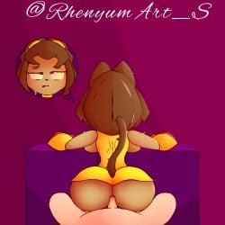 glitch_productions gameoverse kit_(gameoverse) brown_hair female male/female fellatio catgirl cat_tail male human_male big_breasts breasts anus rhenyumarts 2d 2026 2d_(artwork) 2d_artwork penetration penetrated female_penetrated partially_clothed anal anal_sex anal_penetration