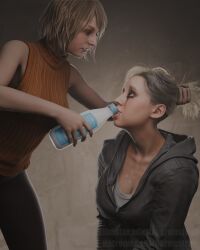 ashley_graham baronstrap dominant drinking eye_contact feeding grace_ashcroft hair_pull hair_pulling lesbian looking_at_another meme_reference obedience resident_evil submissive