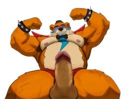 animatronic anthro armpit_hair balls bear belly_hair big_balls big_bulge big_penis body_hair brown_bear brown_hair brutte bulge chest_hair circumcised clothing erection five_nights_at_freddy's five_nights_at_freddy's:_security_breach flexing flexing_bicep flexing_both_biceps flexing_muscles flexing_pecs freddy_(fnaf) genitals glamrock_freddy glans grizzly_bear hair hat headgear headwear looking_at_viewer looking_down looking_down_at_viewer machine male male/male mammal musclegut muscular muscular_male navel nipples overweight overweight_anthro overweight_male penis pubes robot saggy_balls scottgames seductive solo standing steel_wool_studios ursine vein veiny_balls veiny_penis