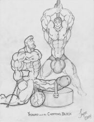 2014 bara cock_and_balls_torture dated gay jayse_(artist) male male_only monochrome muscular original tagme torture traditional_media white_background
