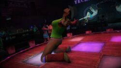 3d 3dcg absurd_res ass ass_cleavage ass_focus blue_dress cowgirl cowgirl_hat dancing edited_screencap game_cg mature_female mature_woman purple_thong saints_row saints_row_iv solidsmax stripper tagme thong unnamed_characters
