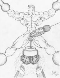 2015 bara cock_and_balls_torture dated gay hyper_balls jayse_(artist) male male_only monochrome muscular original tagme torture traditional_media white_background