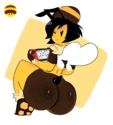 absurd_res antennae anthro anthro_only anthrofied ass back_muscles beady_eyes bee bee_mushroom big_ass big_butt black_hair bottom_heavy bubble_ass bubble_butt controller curvy female female_only hair hat highres huge_ass huge_butt insect large_ass looking_at_viewer looking_back mario_(series) mario_tennis meow_fuck nintendo nintendo_switch nude playing_videogame power_up power_up_girl shiny_skin short_hair simple_background smile stinger super_mario_galaxy thick_legs thick_thighs wide_hips wings wink