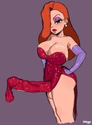 1girl dickgirl dress earrings erection_under_clothes evening_gown eyeshadow futa futa_focus futanari hands_on_hips jessica_rabbit jeteggs large_ass large_breasts large_penis makeup redhead side_view solo sparkles thick thick_legs thick_thighs who_framed_roger_rabbit