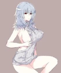 houkiri_nemu tsukihime tsukihime_(remake) vlov_arkhangel bad_id bad_pixiv_id commentary_request 1girl alternate_costume areola_slip backless_dress backless_outfit backless_sweater bottomless breasts dress expressionless genderswap genderswap_(mtf) holding_cloth large_breasts looking_at_viewer messy_hair naked_sweater no_bra pale_skin ribbed_sweater sideless_outfit sitting sketch solo sweater sweater_dress thighs turtleneck turtleneck_sweater virgin_killer_sweater white_hair