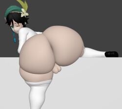 1boy 3d 3d_(artwork) ass ass_bigger_than_head ass_focus back_view backsack bottomless femboy genshin_impact huge_ass light-skinned_male light_skin male male_only penis solo sonivvnsfw thick_thighs venti_(genshin_impact) white_skin
