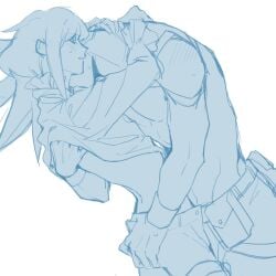 lion_girl galo_thymos promare 2boys wholesome ass_grab making_out sketch size_difference yaoi gay femboy androgynous twink