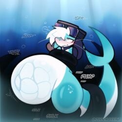 ambiguous_gender anal anal_penetration anthro aquatic aviator_cap aviator_goggles balls belly big_belly blush blushing_profusely bubble candy dessert duo egg egg_implantation egg_in_ass egg_inflation eggnant fellatio fish food food_creature freckled_legs freckled_thighs freckles genitals gummy_(food) gummy_creature hi_res hybrid living_candy male moan oral oviposition ovipositor_in_ass penetration penile penis purrmaxxing sex shark shark_tail teal_body tentacle tentacle_fellatio tentacle_in_ass tentacle_penetration underwater underwater_sex water white_belly white_hair