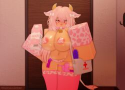 1girl 1girls 3d 3d_(artwork) 3d_model areola areola_slip areolae areolae_slip belly_button big_breasts bikini bikini_bottom bikini_top blush blushing blushing_at_viewer breasts cow_bikini cow_print cow_print_bikini dildo doctor female_only holding_object huge_breasts japanese_text kisarazu_senh60 milk milk_carton pink_cow_print roblox robloxian seductive seductive_eyes seductive_look seductive_smile source_request stomach thick_legs thick_thighs thigh_highs thighhighs thighs twitter twitter_username vibrator vibrator_cord
