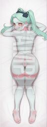 ai_generated tagme watermark hi_res highres high_resolution patreon sleeplessnighty rebecca_(edgerunners) cyberpunk:_edgerunners green_hair multicolored_eyes 1girls solo solo_focus female blush naughty_face lying full_body dakimakura ass ass_focus pussy anus presenting presenting_ass naked