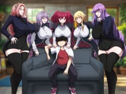 1boy 5girls benemune couch couch_meme couch_sitting high_school_dxd ingvild_leviathan larger_female roygun_belphegor runeas_gremory smaller_male snu-snu student student_and_teacher teacher teacher_and_student valerie_tepes