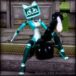 3d 3d_(artwork) anthro balls big_balls big_penis bodily_fluids breasts cum digital_media_(artwork) domestic_cat erection felid feline felis futa futa_focus futa_only futanari genital_fluids genitals gynomorph hi_res huge_balls huge_penis humanoid intersex kawa_the_asparagus kerfur_(votv) kerfur_omega_(votv) looking_at_viewer machine mammal nude outside penis robot robot_anthro screen screen_face smile solo text voices_of_the_void