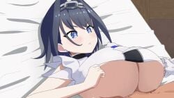 2d 2d_animation animated blue_eyes blue_hair breasts chain_headband chains commentary ear_piercing english_commentary female hair_intakes hololive hololive_english idol keve131 large_breasts lying medium_hair musi_cassie on_back ouro_kronii paizuri penis piercing shorter_than_10_seconds single_sleeve tagme underboob video virtual_youtuber youtube youtuber youtubers