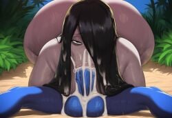 ai_generated tagme 2026 bigtub7775 sadako_yamamura grey_body black_hair the_ring 1girls 1boy anthro anthro_on_human sonic_(series) sonic_the_hedgehog crossover interspecies fur blue_fur 69 oral cum cum_in_mouth excessive_cum blowjob penis testicles