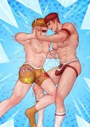 2boys abs alphacheddar angry angry_expression angry_face ass bara biceps big_ass big_butt big_chest big_cock big_dick big_pecs big_penis boxers boxers_(clothing) boxers_only bryce_callahan bulge bulge_through_clothing bulge_through_underwear butt chest chunky_thighs derek_kingsfield fight fighting fighting_stance gay happy_trail huge_chest huge_cock huge_dick huge_pecs huge_penis huge_thighs jock jock_studio jockstrap jockstrap_only male_only muscles muscular pecs shiny_ass shiny_butt socks socks_on tease teasing thick_thighs thighs thighs_bigger_than_head underwear_only wrestler wrestling wrestling_ring yaoi