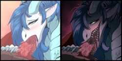 dragon duo european_mythology female female/female feral genitals hi_res jaggal male male/male mouth_shot mythological_creature mythological_scalie mythology open_mouth oral oral_penetration penetration penis scalie teeth western_dragon
