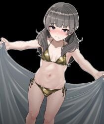 1futa bikini bikini_bottom bikini_top blush blush_lines blushing blushing_at_viewer breasts bulge bulge_through_clothing bulge_under_clothes erection_in_panties erection_under_clothes erection_under_clothing fear_and_hunger fear_and_hunger:_termina golden_bikini looking_at_viewer marina_(fear_and_hunger) minami_no_uoza penis petite petite_body pinup presenting small_breasts swimwear tits trans_woman transfem variant variant_set